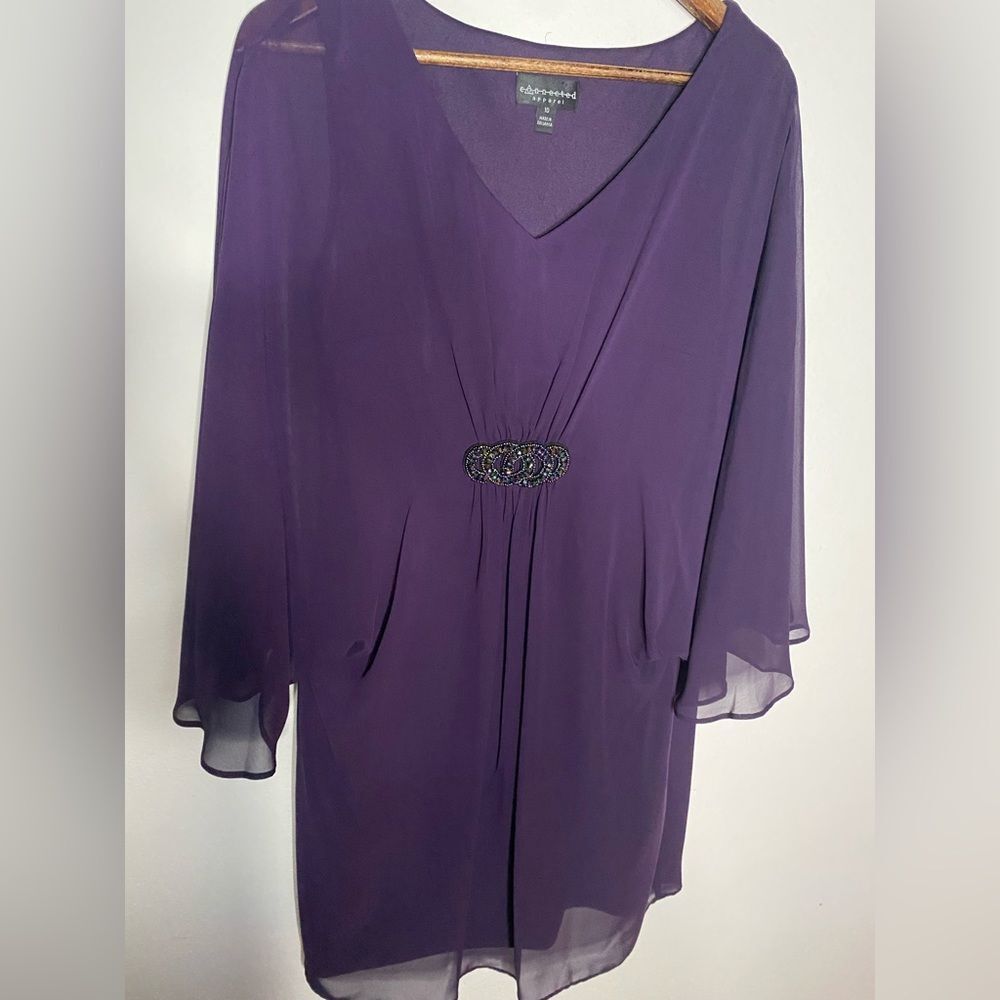 Women’s Purple Special Occasion Dress Batwing Loose Long Sleeves Size 10
